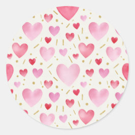 Blushing Rose Watercolor & Gold Glitter Hearts Runder Aufkleber