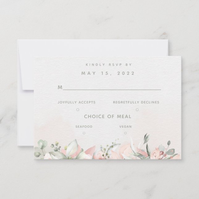 Blushing Rose Wedding 2 Meal Choice UAWG RSVP Karte (Vorderseite)