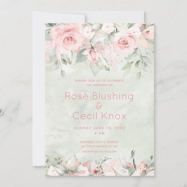 Blushing Rose Wedding Invitation Suite Einladung (Vorderseite)
