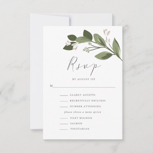 Blushing Sprigs UAWG mit Menu und Pink Back RSVP Karte (Vorderseite)