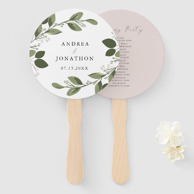 Blushing Sprigs Wedding Hand Fan Fächer (Vorne und Hinten)