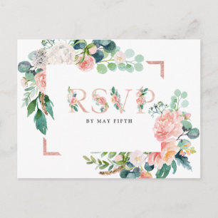 Blushing Summer Floral Wedding RSVP w/food Einladungspostkarte