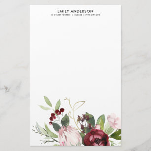 BLUSPINK BURGUNDY PROTEA FLORAL WATERCOLOR BRIEFPAPIER