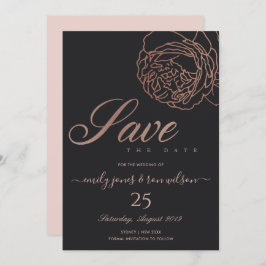 BLUSPINK ROSE GOLD BLACK FLORAL SAVE THE DATE EINLADUNG