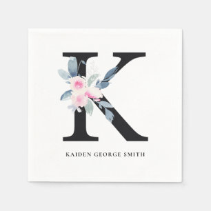 BLUSSBLAU WEISSE FLUSSALPHABEN LETTER K SERVIETTE