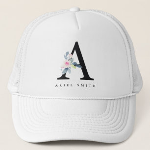 BLUSSBLAUE BLUE FLORAL ALPHABETS NAME LETTER A TRUCKERKAPPE