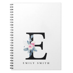 BLUSSBLUE BLUE FLORAL ALPHABETS NAME LETTER E NOTIZBLOCK