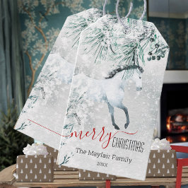 Blustering Winter Pine White Horse Frohe Weihnacht Geschenkanhänger