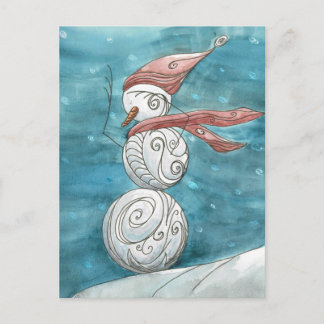 Blustery Snowman Postcard Postkarte
