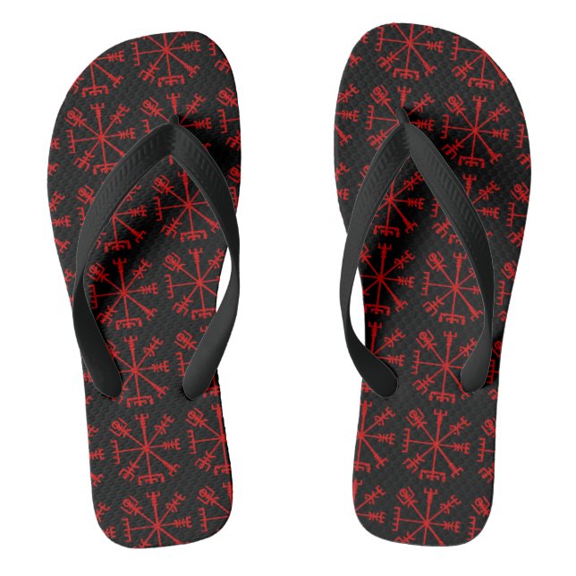 Blut Red Vegvísir (Viking Compass) Flip Flops (Fußbett)