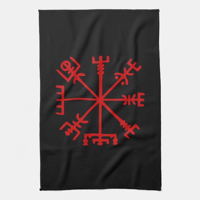 Blut Red Vegvísir (Viking Compass) Geschirrtuch (Vertikal)