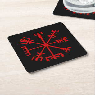Blut Red Vegvísir (Viking Compass) Rechteckiger Pappuntersetzer