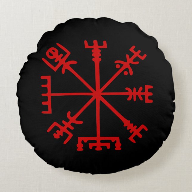 Blut Red Vegvísir (Viking Compass) Rundes Kissen (Vorderseite)
