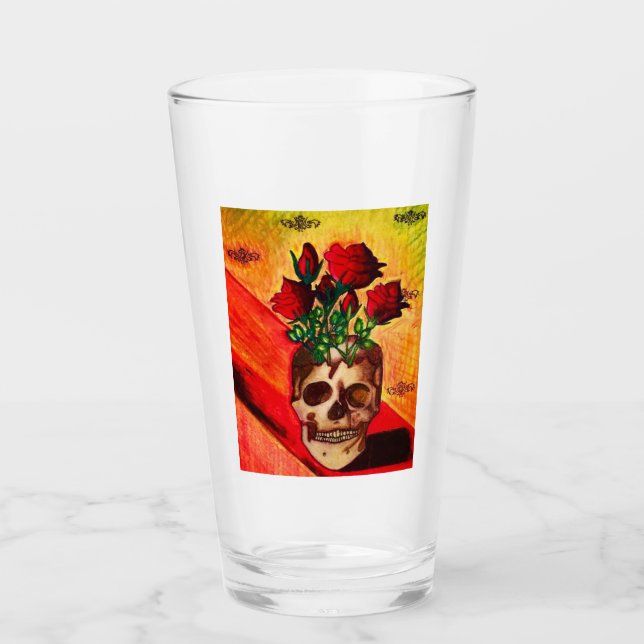 Blut-Rosen im Schädel-Vase Glas (Vorderseite)