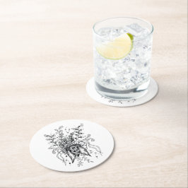 Blüte handgezeichnet, Zen Art -  Runder Pappuntersetzer