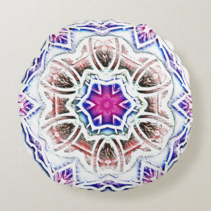 Blüte in Gipsstruktur, weicher Schatten auf Weiß Rundes Kissen