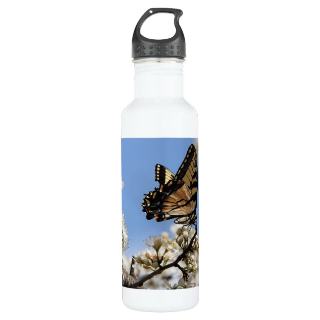 Blüte mit Schmetterling, personalisiert Edelstahlflasche (Vorderseite)