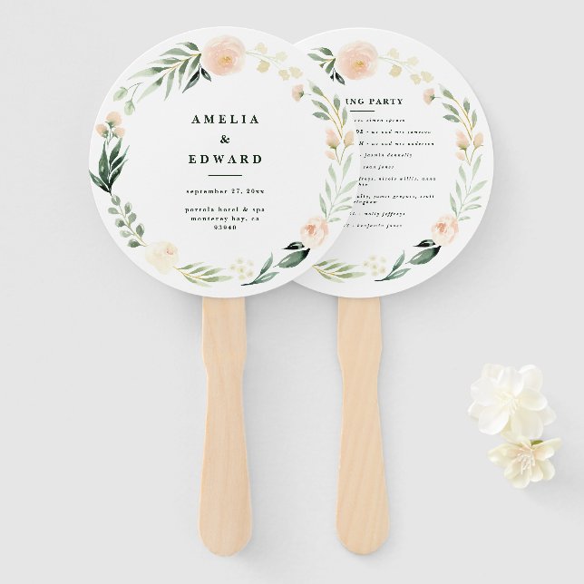 Blüte, pfirsichblütenfarbene + Hochzeit Fächer (Vorne und Hinten)