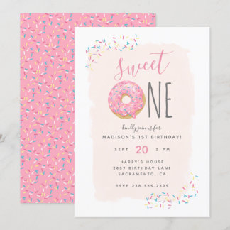 Blüte | Pink Doughnut Sprinkle Sweet 1st Birthday Einladung