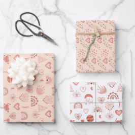 Blüte | Terracotta Boho Herz Themenmuster Geschenkpapier Set