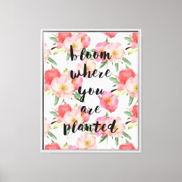 Blüte, wo Sie gepflanzt rosa Wasserfarbenflora Leinwanddruck