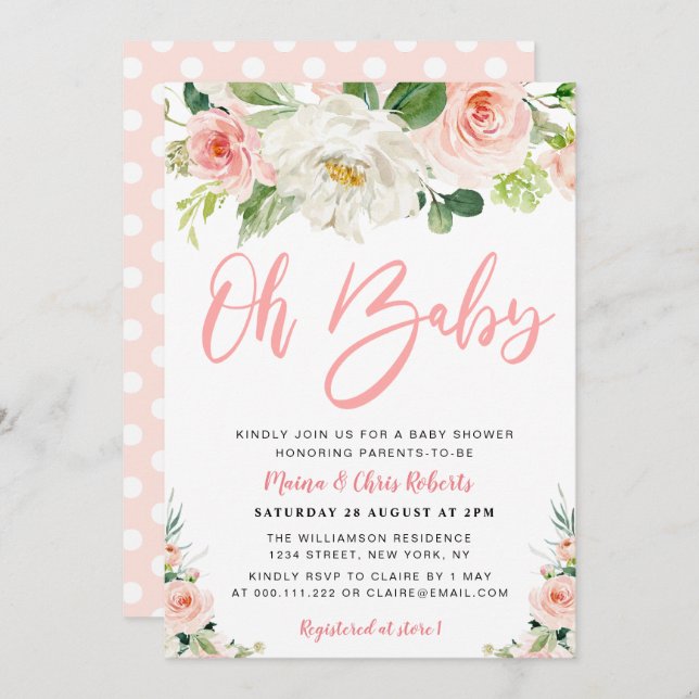 Blüten aus Rosa Blüten Paare Babydusche Einladung (Vorne/Hinten)