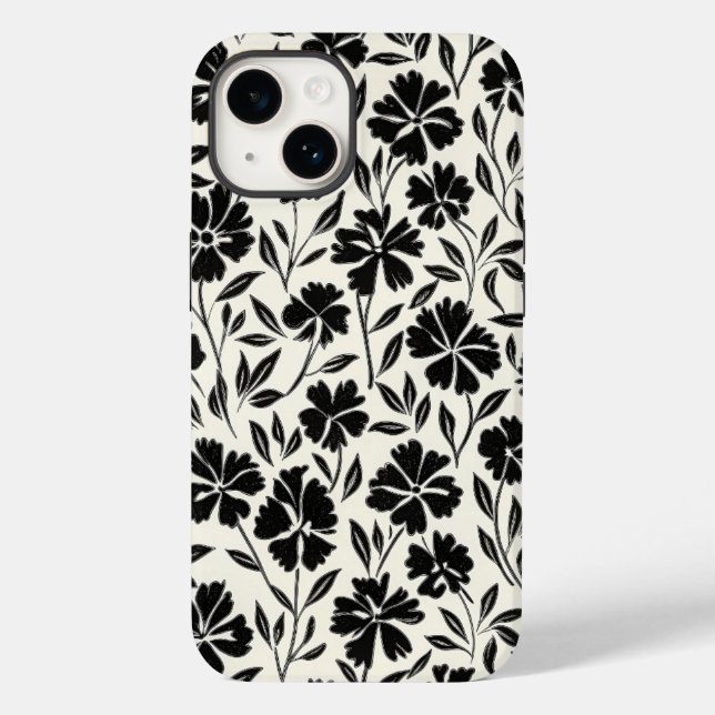 Blüten aus schwarzer und weißer Hand Case-Mate iPhone Hülle (Rückseite)