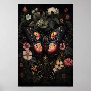 Blüten Dunkler Schmetterling, Schwermütiger Motten Poster