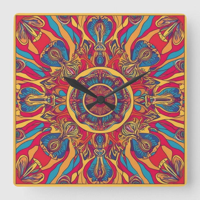 Blüten entfalten quadratische wanduhr (Vorderseite)