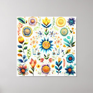 Blüten farbenfroher Wasserfarben-Blume Leinwanddruck