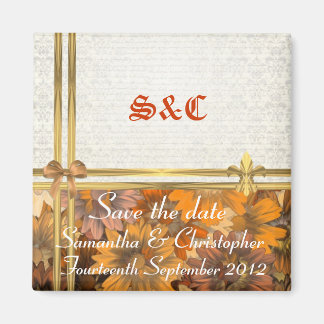 Blüten im Herbst und Gold auf Damast Save the Date Magnet