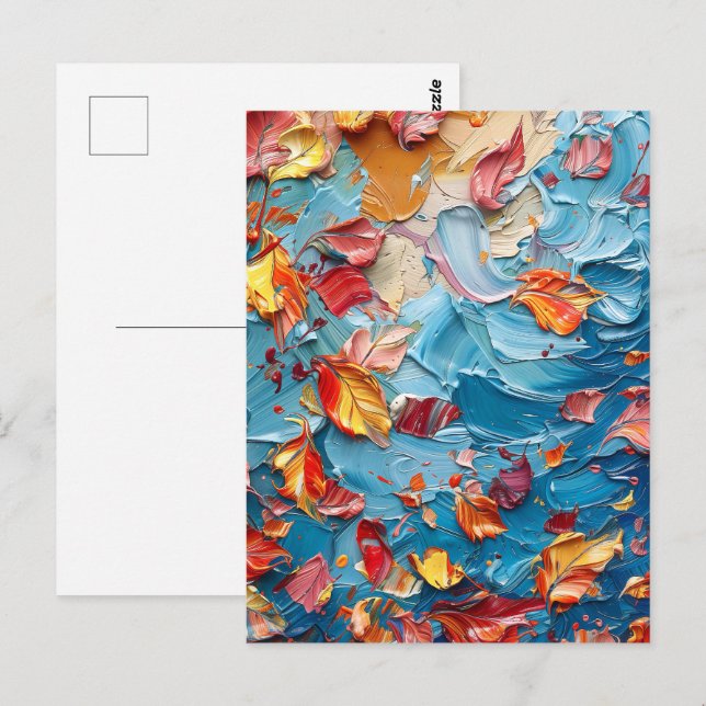 Blüten in Bewegung – Expressive Abstrakte Blumenku Postkarte (Vorne/Hinten)
