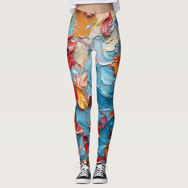 Blüten in Bewegung – Expressiver abstrakter Floral Leggings (Vorderseite)