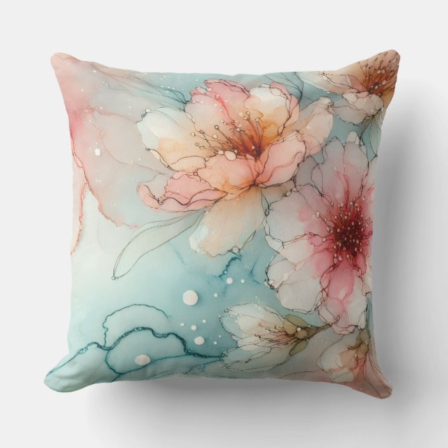 Blüten in Bloom: Ein Abstraktes Alkoholtink-Design Kissen (Vorderseite)