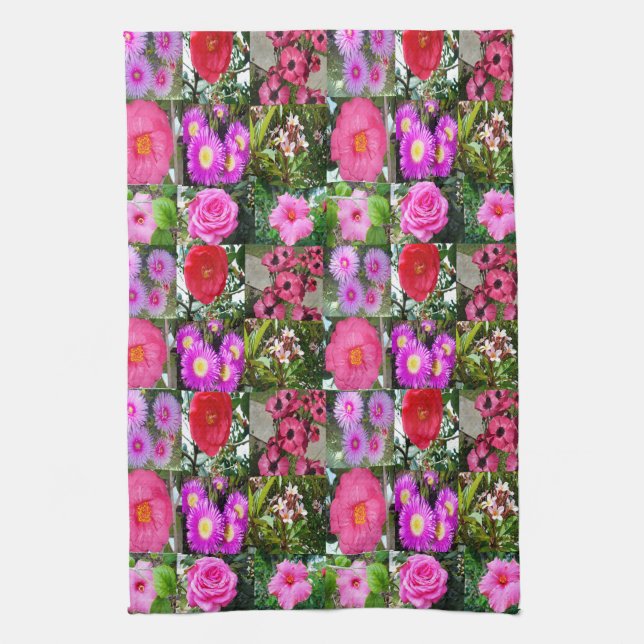 "Blüten in Rosa: Eine Blumenkolonne" Geschirrtuch (Vertikal)