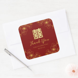Blüten-Kirschblüten-Chinesische Hochzeit Danke Quadratischer Aufkleber