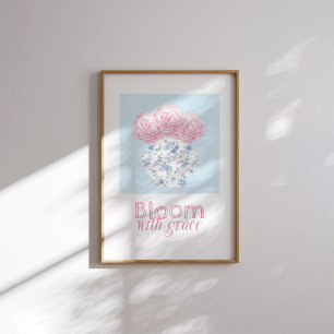 Blüten mit graurosa Blumenvase Christlich Poster