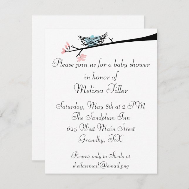 Blüten-Niederlassung und Nest-Babyparty-Einladung Einladung (Vorne/Hinten)