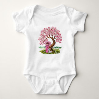 Blüten-Träume: Kimono-Mädchen und Welpe Baby Strampler