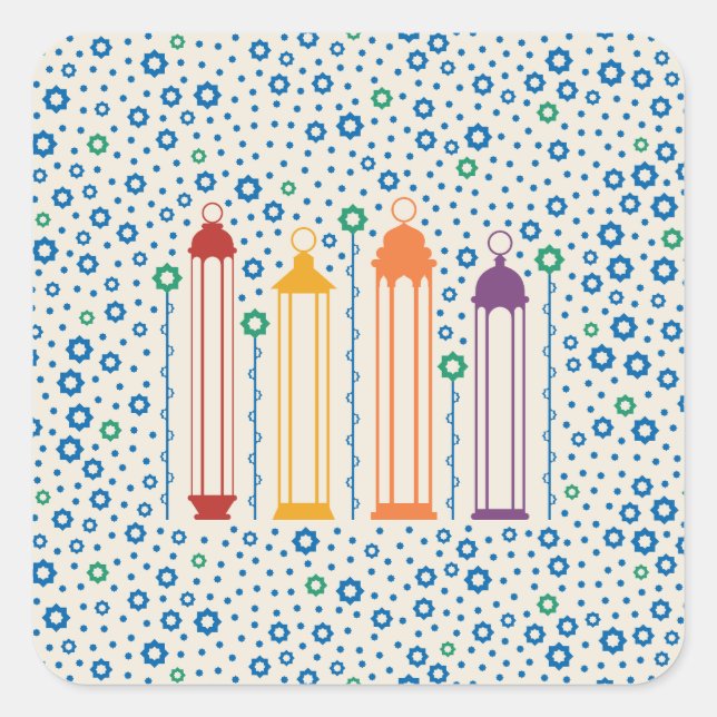 Blüten und Laternen Quadratischer Aufkleber (Vorderseite)