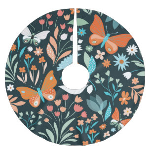 Blüten und Schmetterlinge, dekorative nahtlose Pat Polyester Weihnachtsbaumdecke