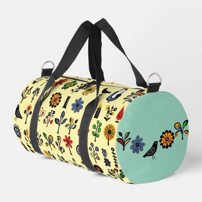 Blüten und Vögel Duffle Bag (Linke Seite)