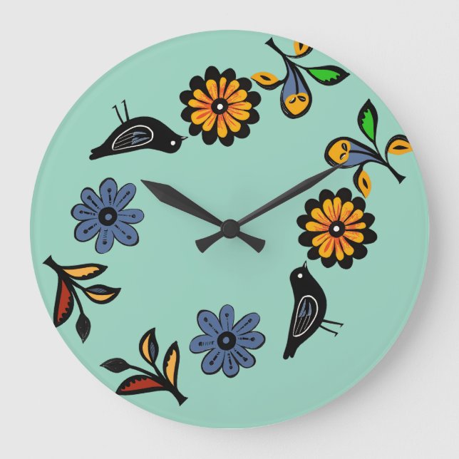 Blüten und Vögel Große Wanduhr (Vorderseite)