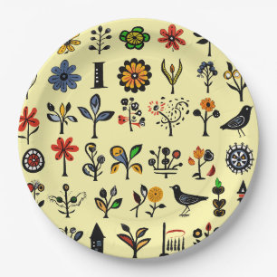 Blüten und Vögel Pappteller