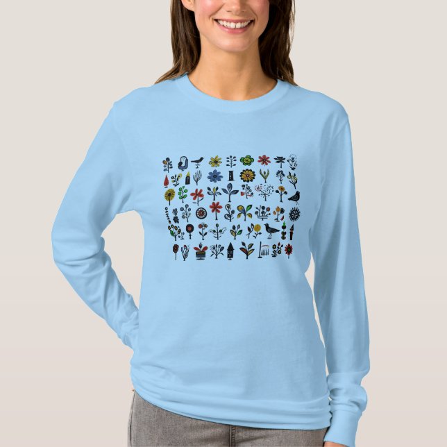 Blüten und Vögel T-Shirt (Vorderseite)