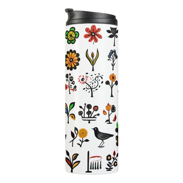Blüten und Vögel Thermosbecher (Nach rechts gedreht)