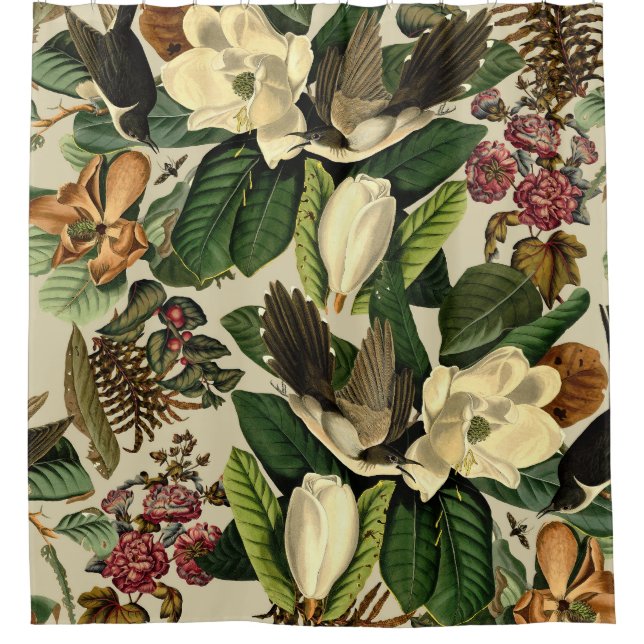 Blüten und Vögel XVI-ii Duschvorhang (Vorderseite)