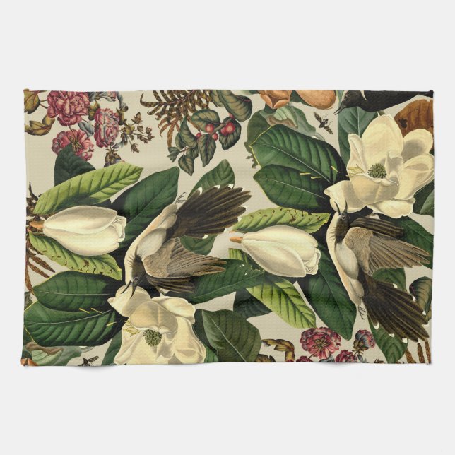 Blüten und Vögel XVI-ii Geschirrtuch (Horizontal)