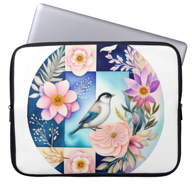 Blüten & Vögel  Laptopschutzhülle (Vorderseite)