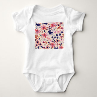 Blüten, Vögel, Vintage nahtlose Muster. Baby Strampler